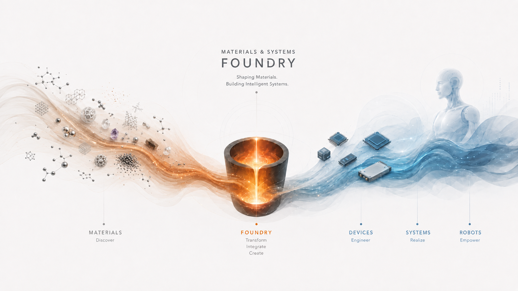 Materials flowing through a foundry into intelligent robotic systems