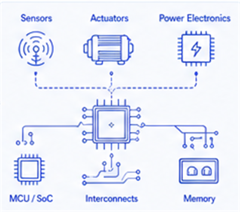Robotic component architecture with sensors, actuators, and power electronics
